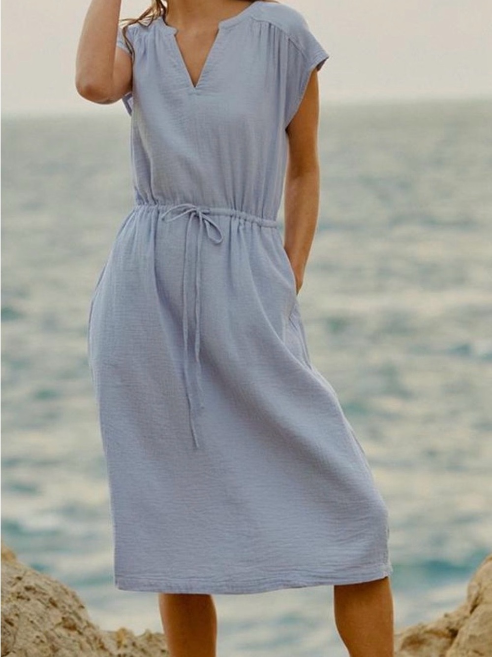 Pact Women's Coastal Double Gauze Tie Waist Midi
Dress
